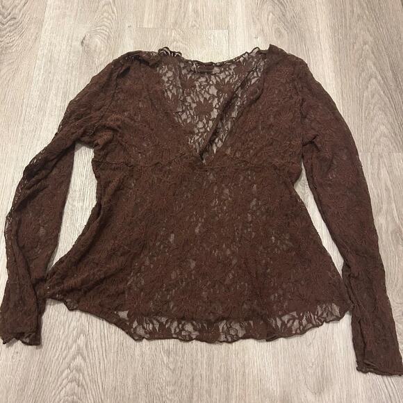 Brown lace top tagged for - Picture 1 of 3